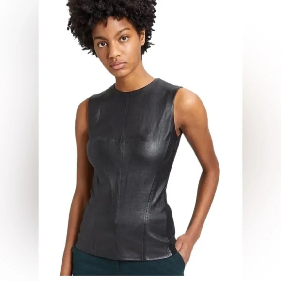 ESPRIT|| Vintage 100%Leather Camisole Blouse, No flaws with a knit back. - Picture 7 of 9